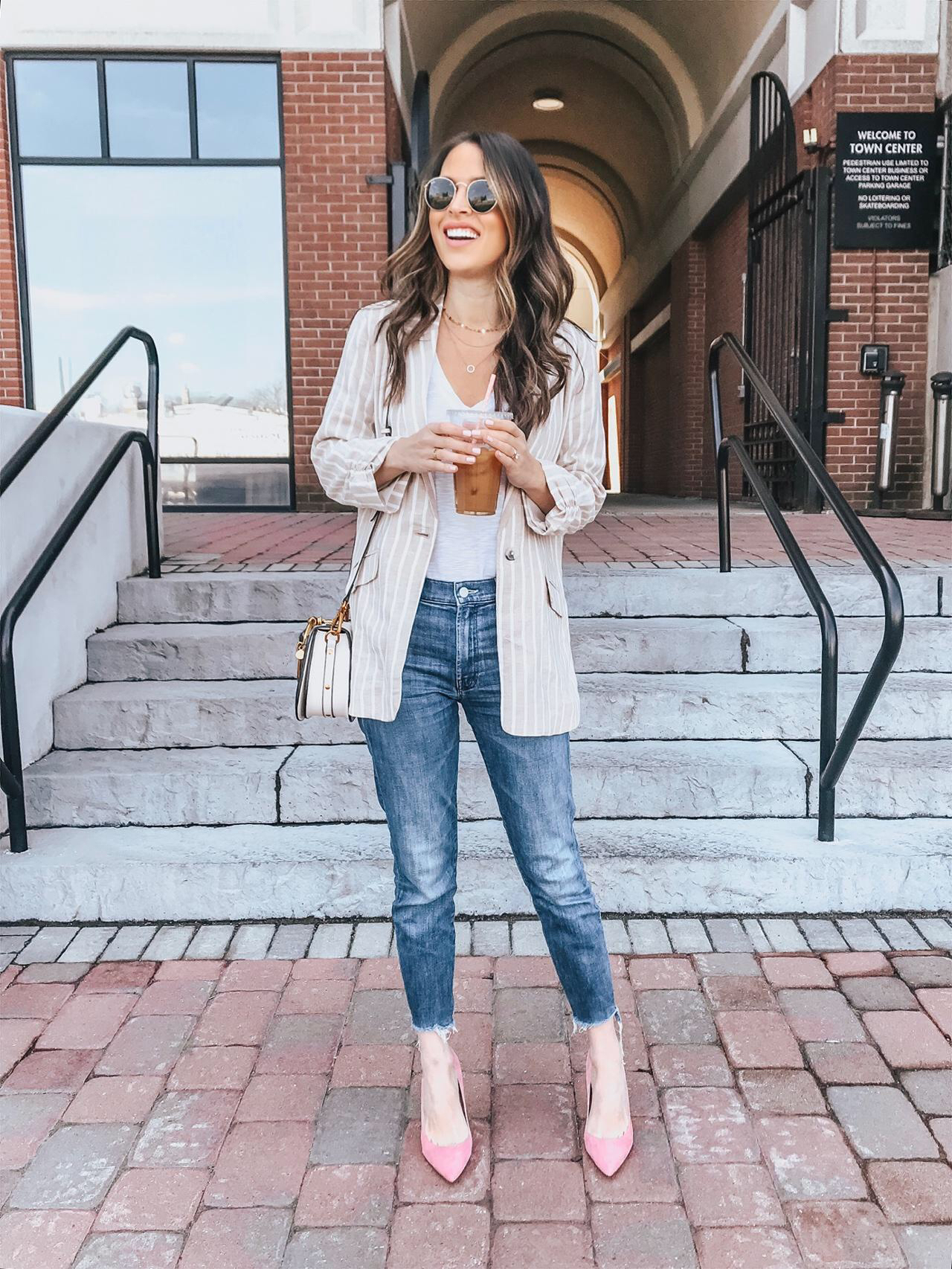 vertical striped blazer outfit