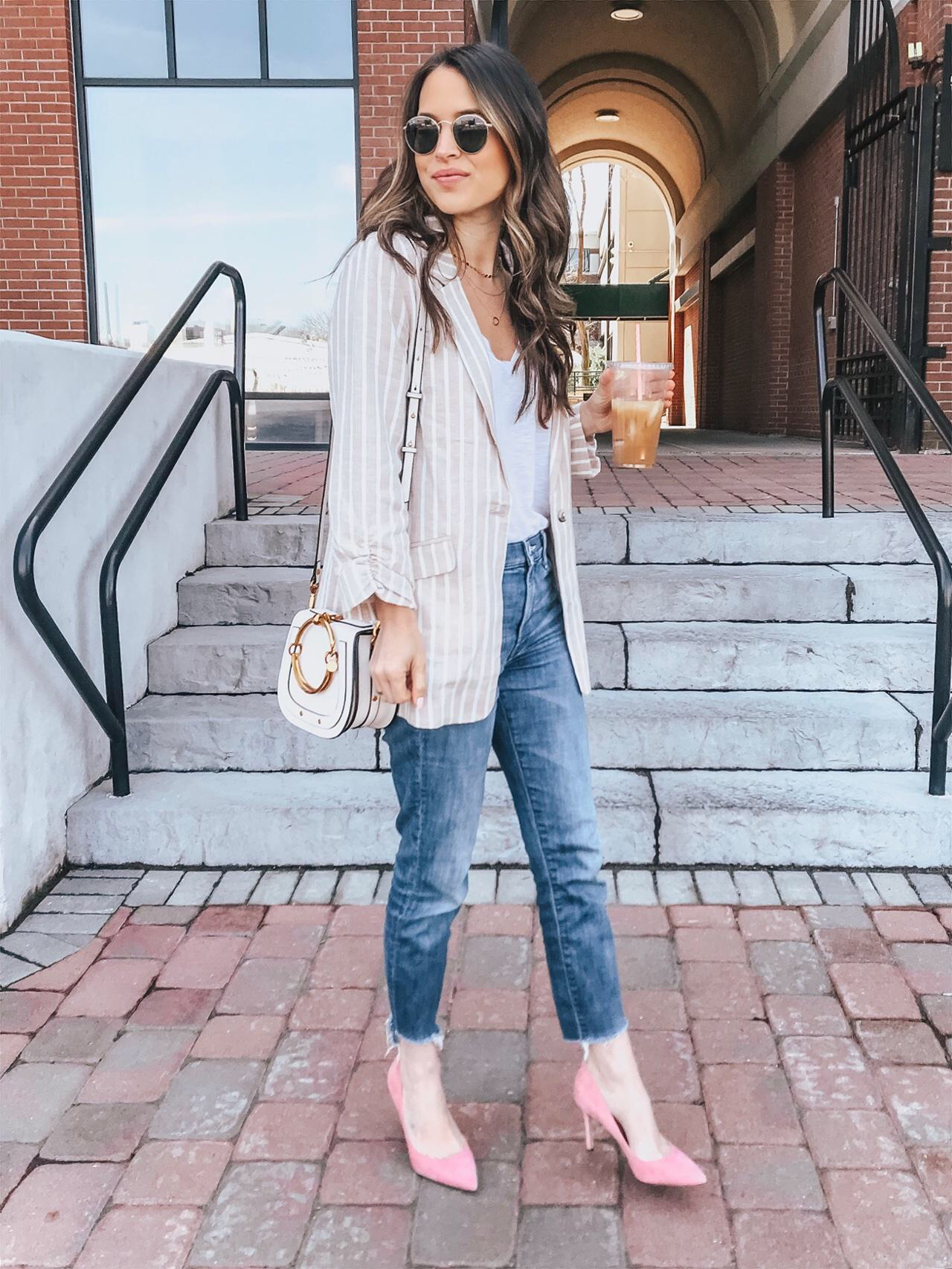 vertical striped blazer outfit