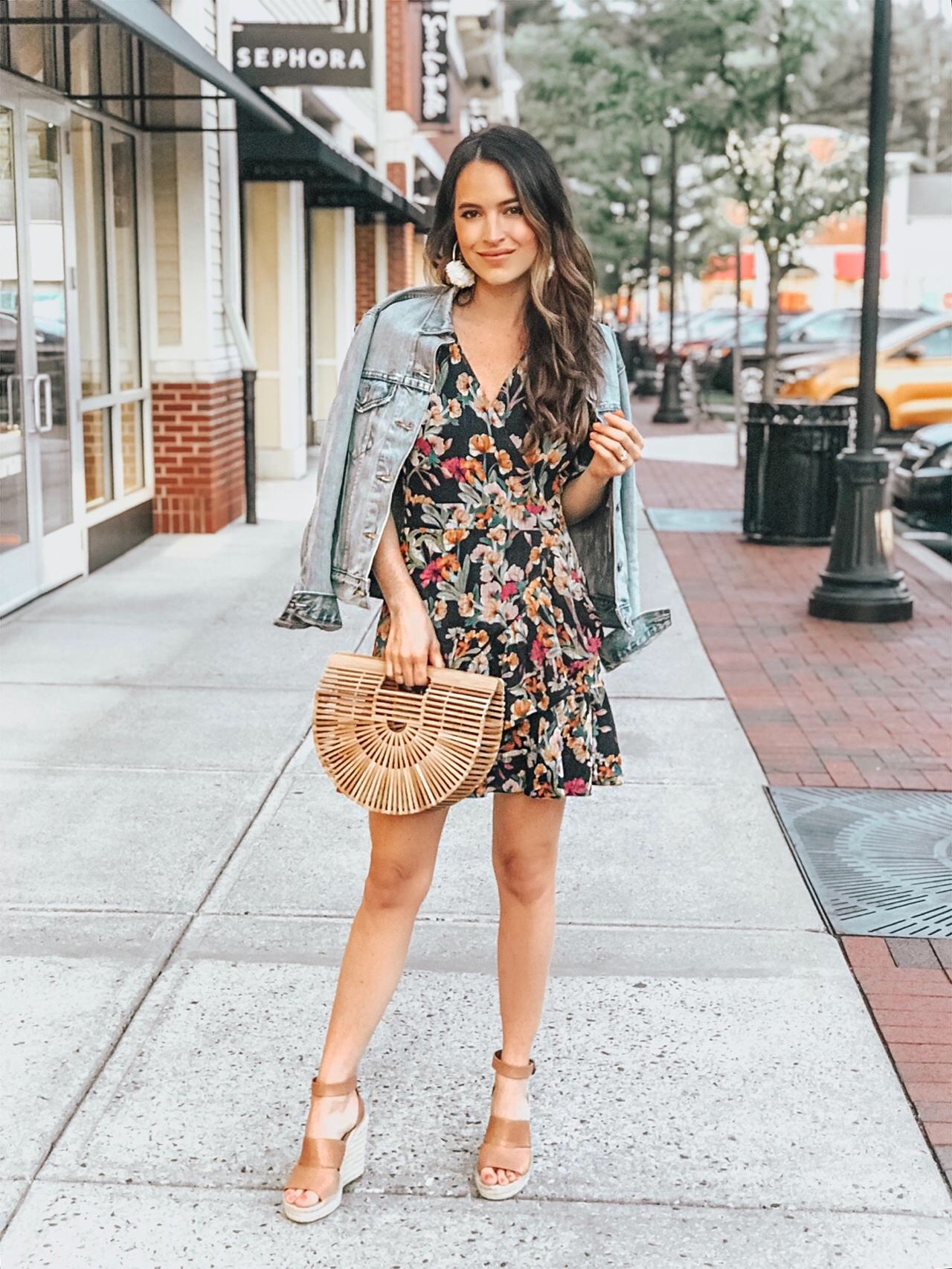 floral dress with jean jacket