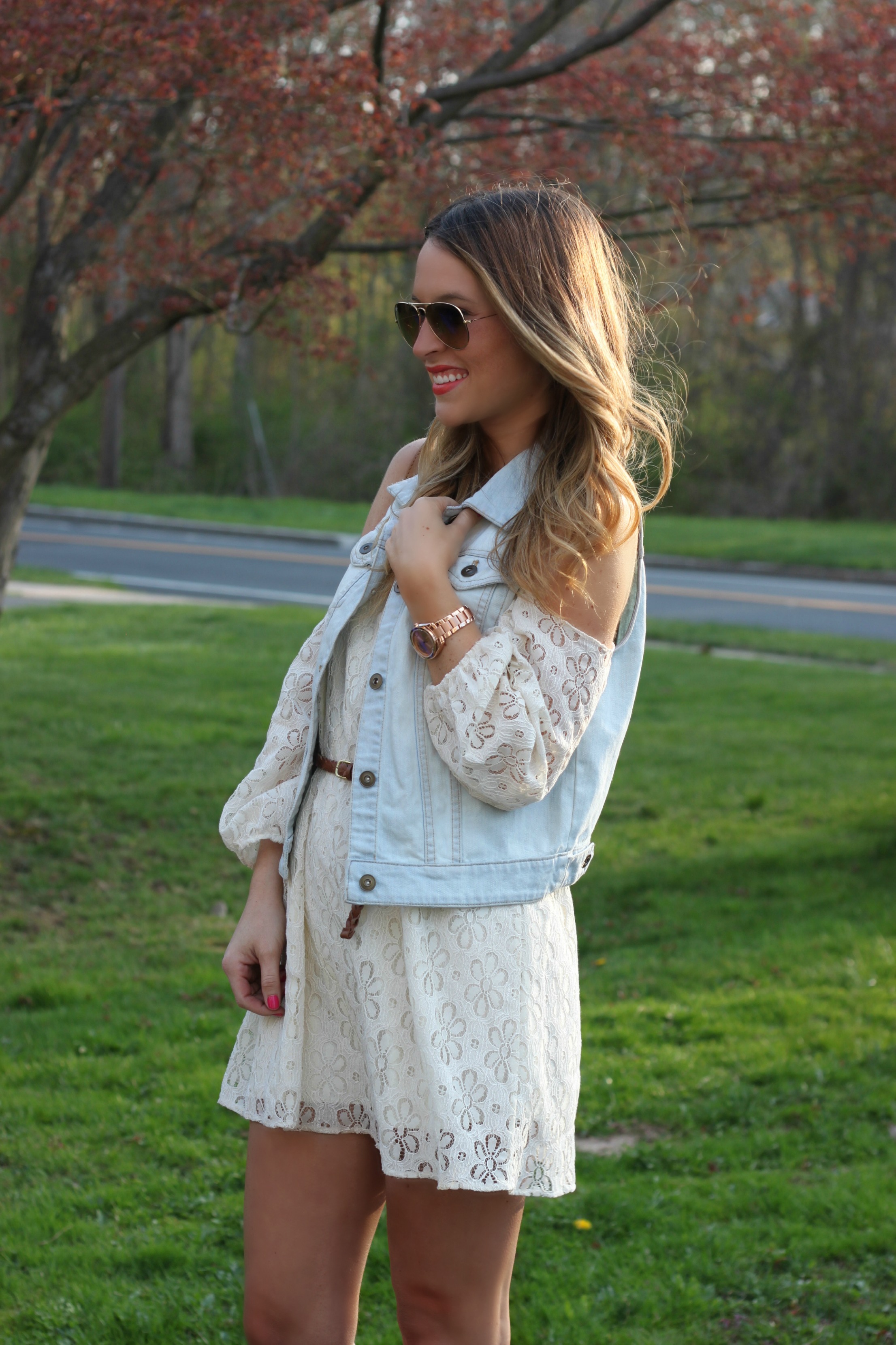 Lace Dress & Denim Vest