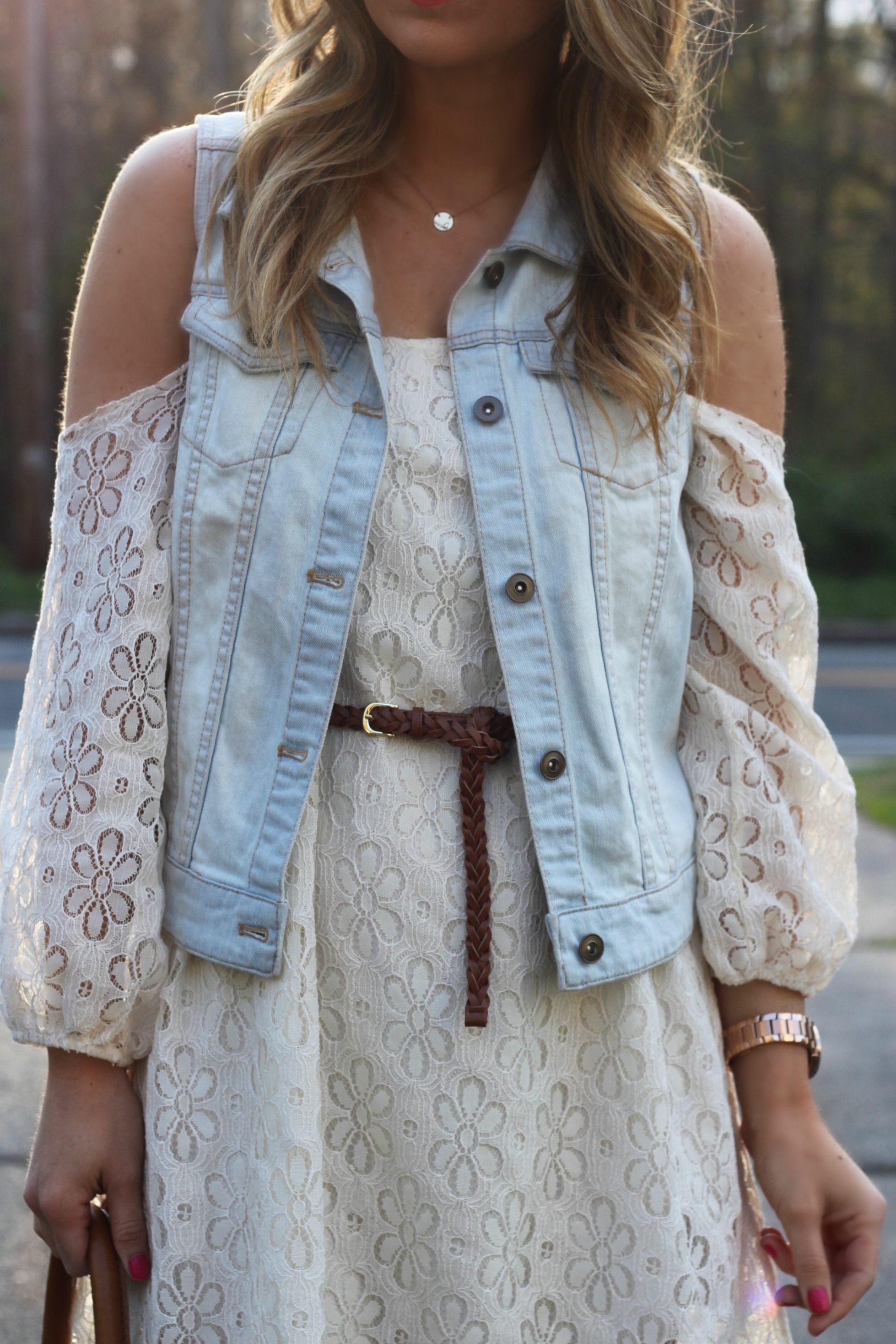 Lace Dress & Denim Vest