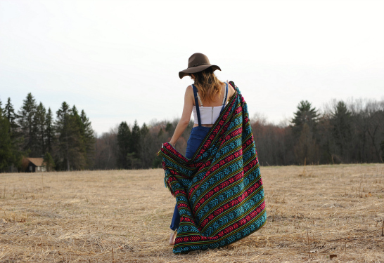 Urban Outfitters Eva Stitched Stripes Throw Blanket 