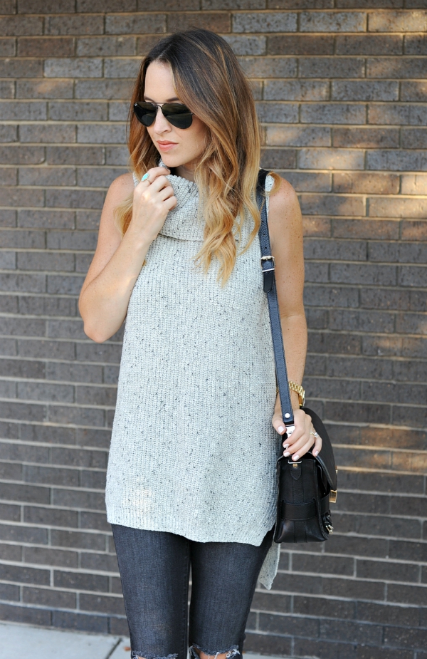 Grey Turtleneck Sleeveless Sweater