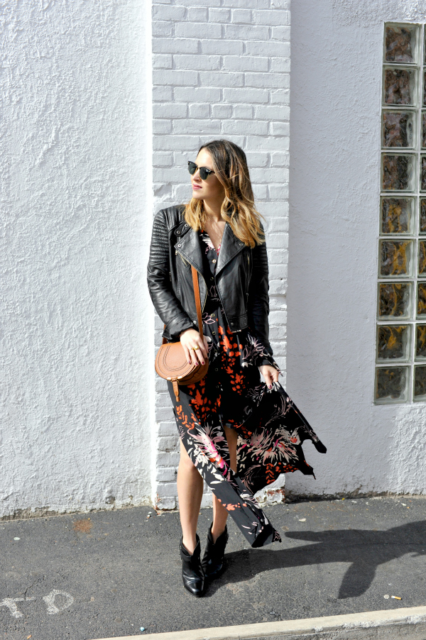 Leather Jacket Floral Maxi