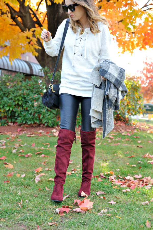 Burgundy Over The Knee Boots