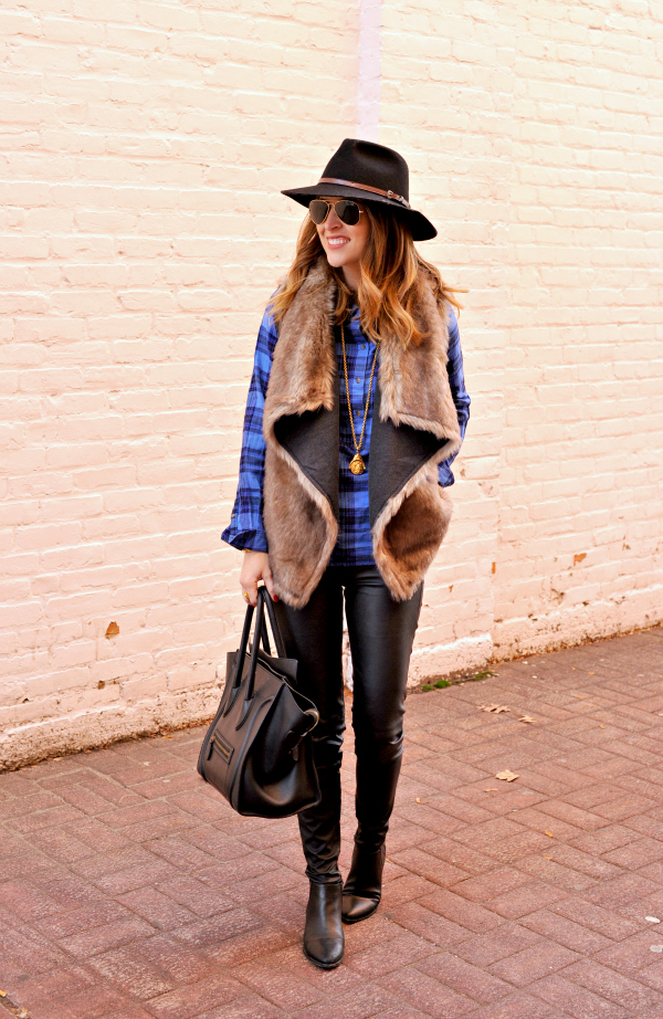 Plaid Shirt Faux Fur Vest