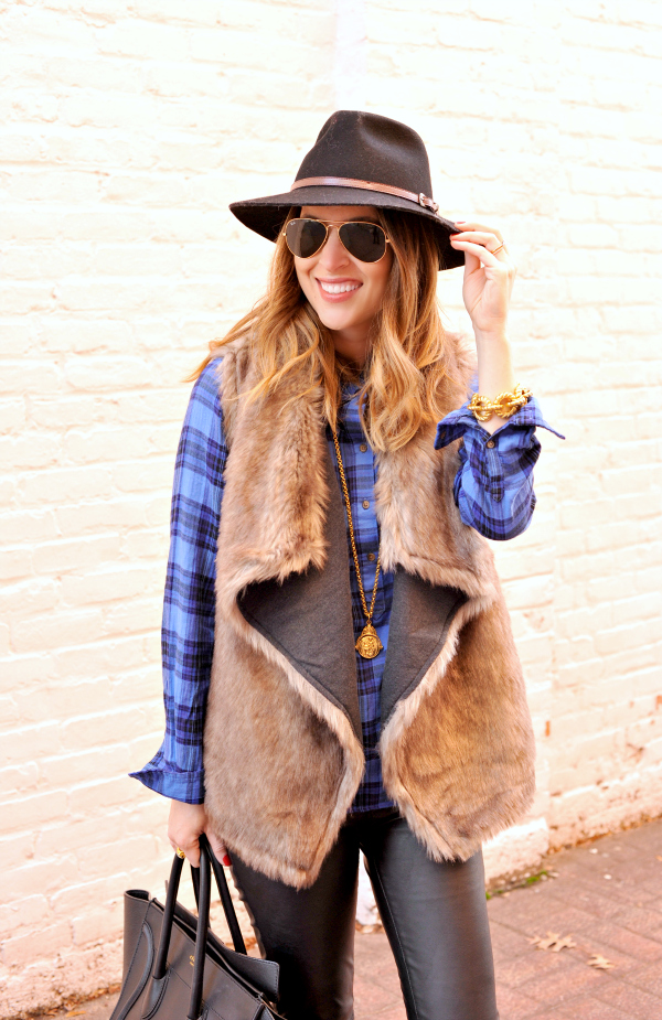 Plaid Shirt Faux Fur Vest