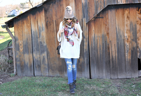 Winter Layering Outfit with Blanket Scarf