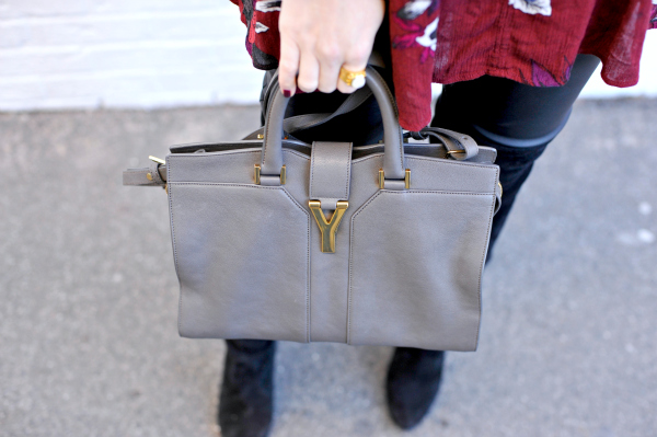 YSL Grey Y-Ligne Cabas Mini Leather Bag