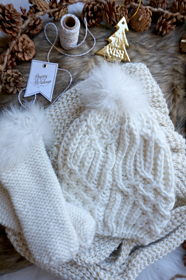 Target Knit Beanie Faux Fur Mittens