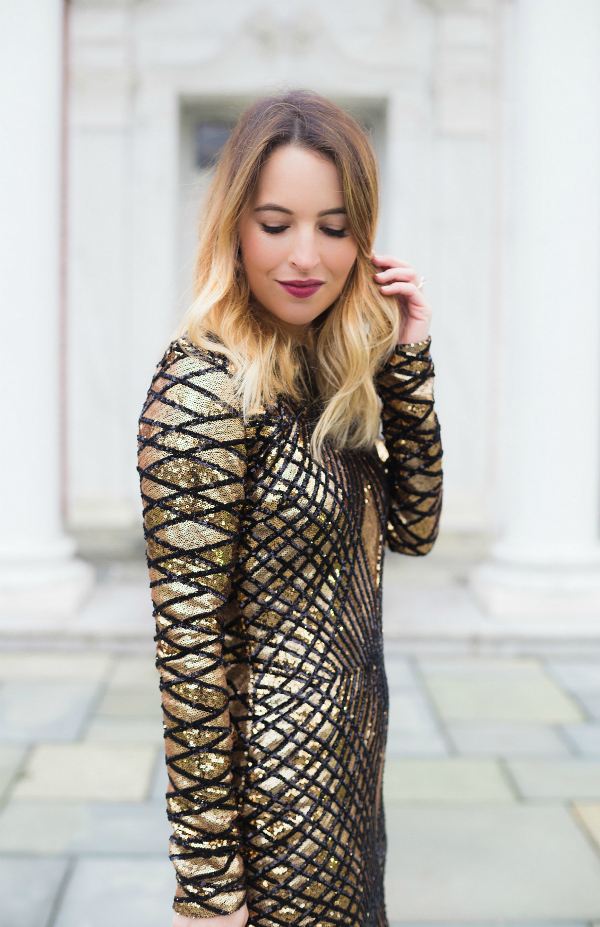 Lulu's Truth or Dare Black and Gold Long Sleeve Sequin Dress