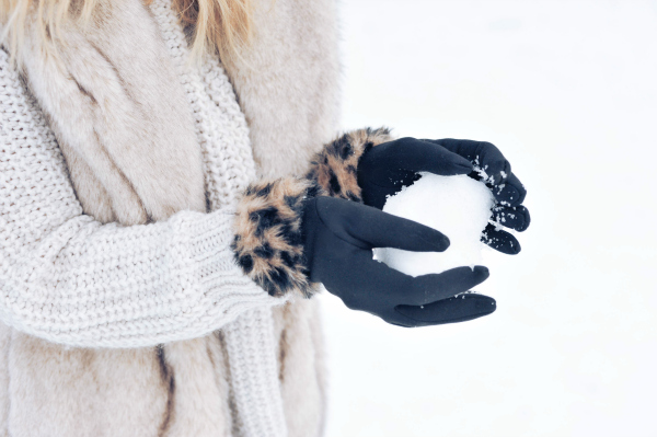 Leopard Trim Faux Fur Gloves