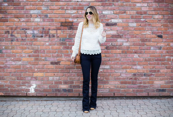 White Lace Top Flare Denim