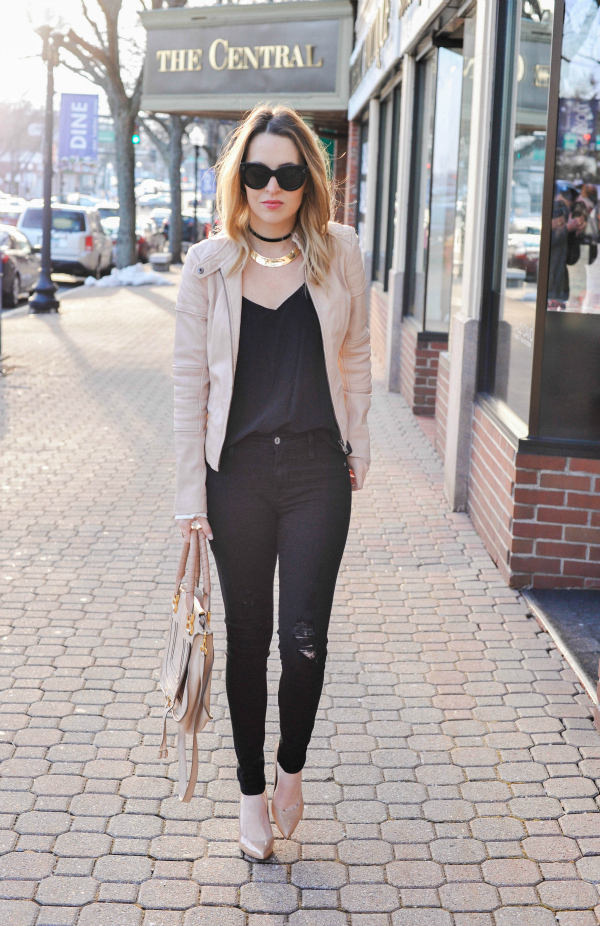 Blush Leather Jacket Outfit