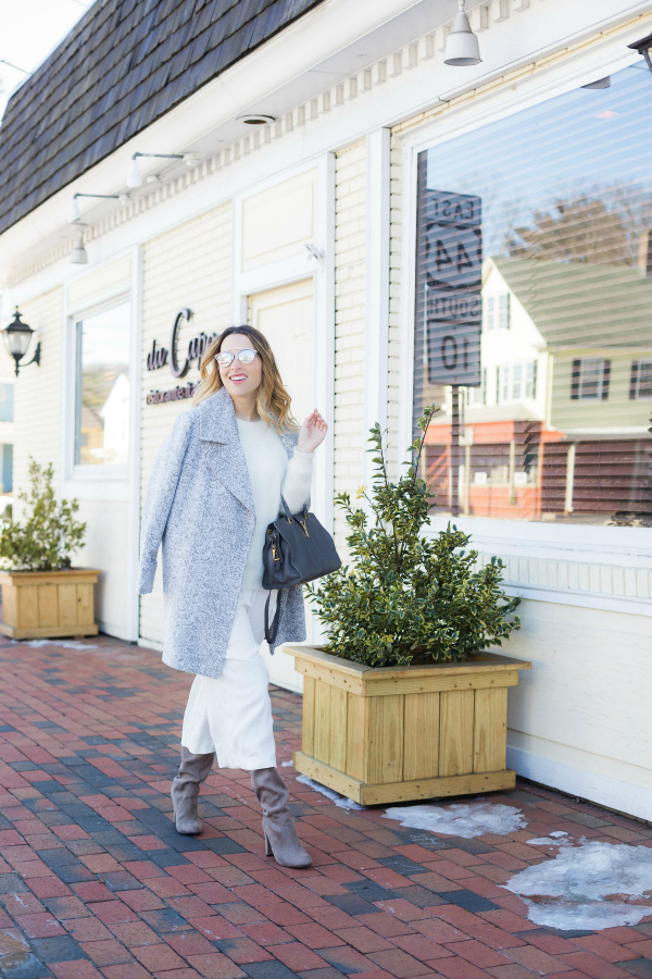 White Culottes Winter Outfit