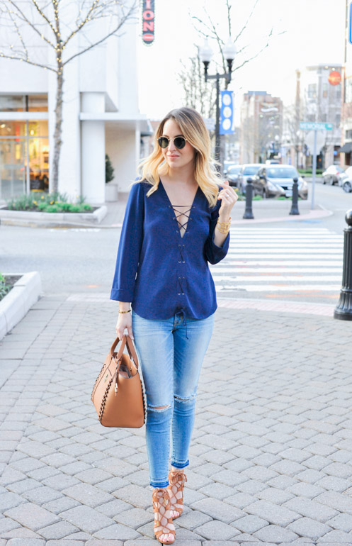 Lace Up Blouse Outfit Idea