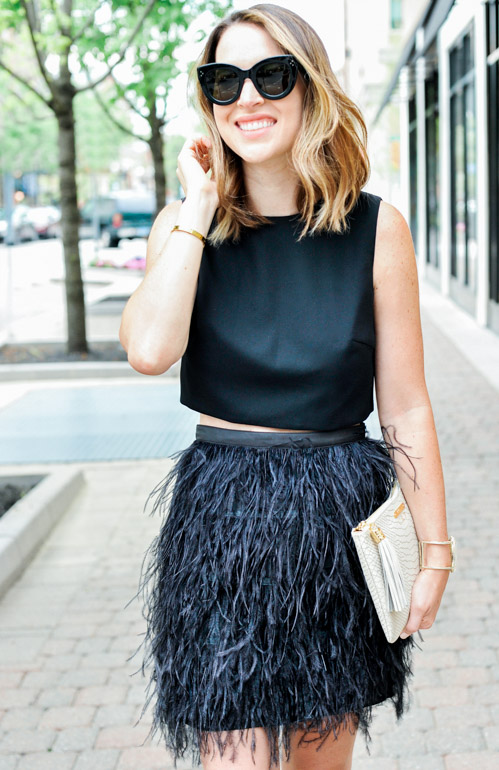 Black Feather Skirt Outfit