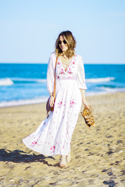 Floral Maxi Dress on Beach