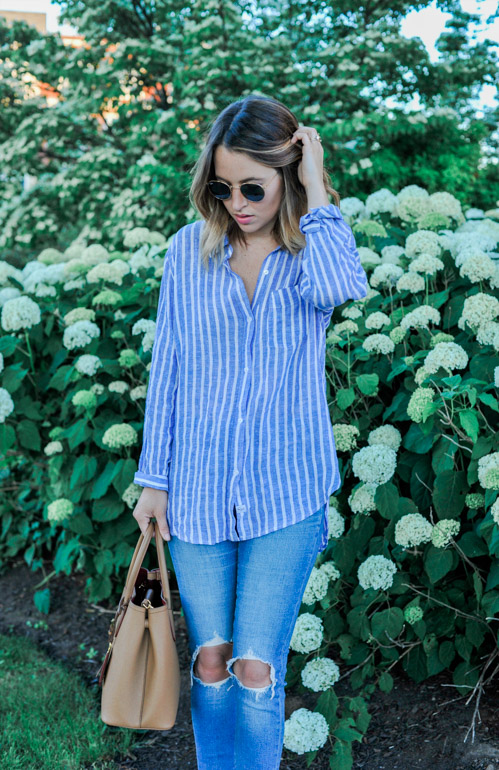 Blue Pinstripe Shirt - Oh So Glam