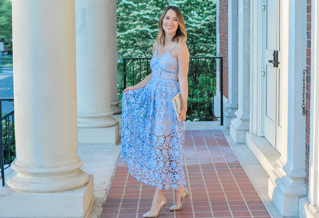 Blue Crochet Midi Dress