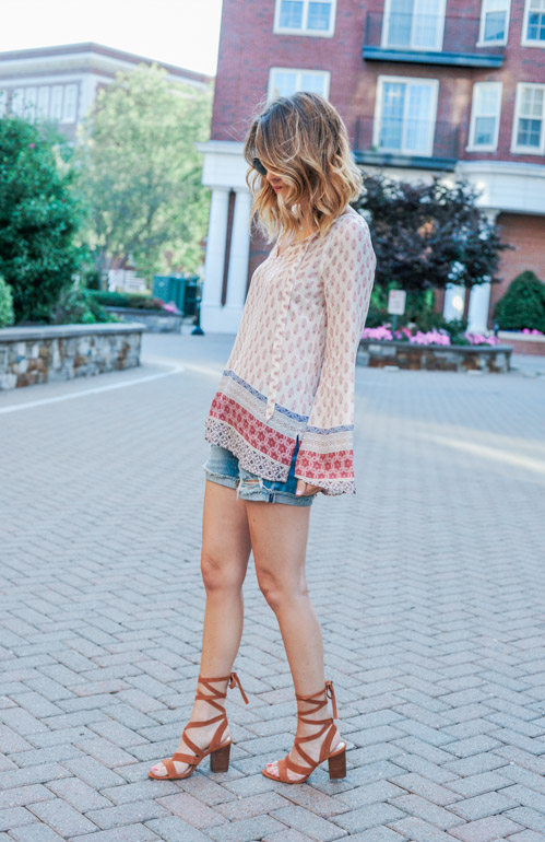 Long Sleeve Blouse and Denim Shorts