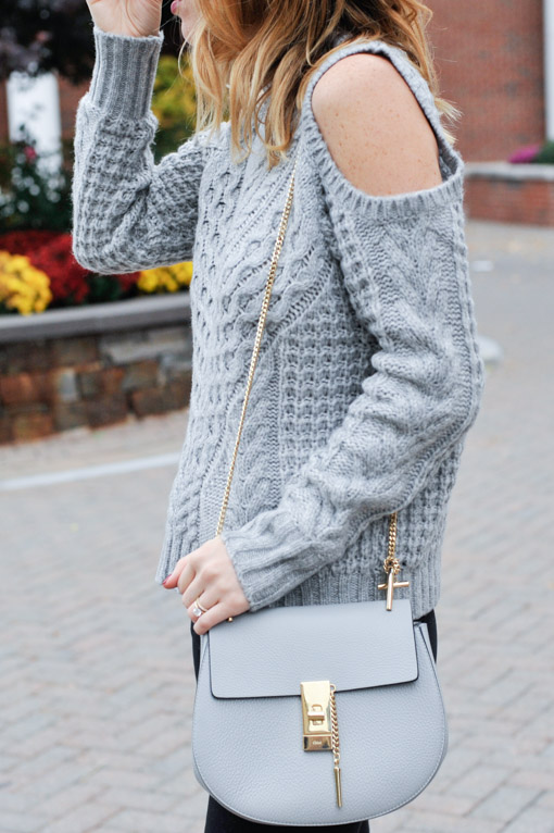 Cable Knit Cold Shoulder Sweater