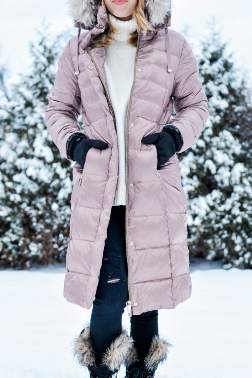 ELIZA J Faux Fur Trimmed Hooded Down Puffer Coat