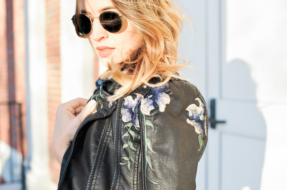 Blank NYC Embroidered Faux Leather Jacket