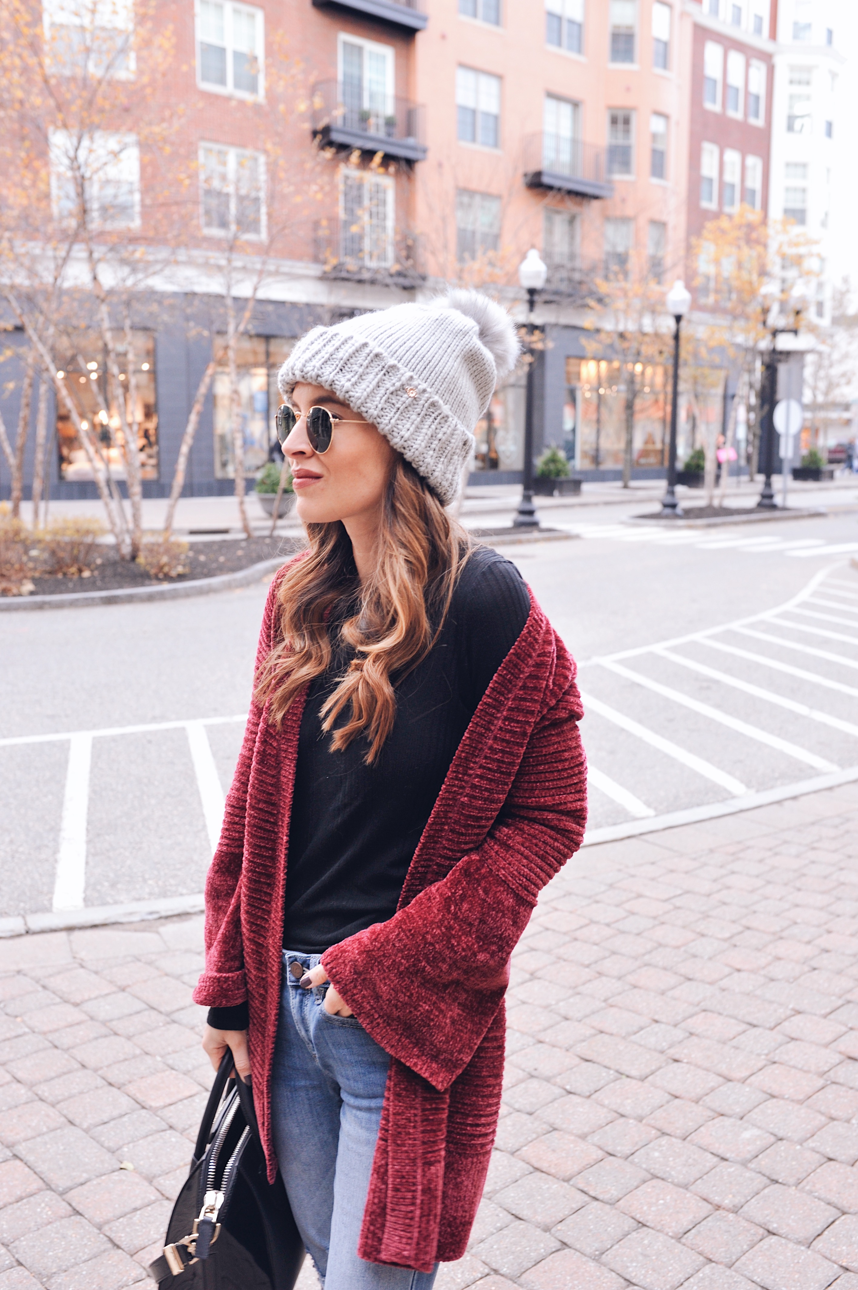 LC Lauren Conrad Lurex Cuff Pom Pom Beanie