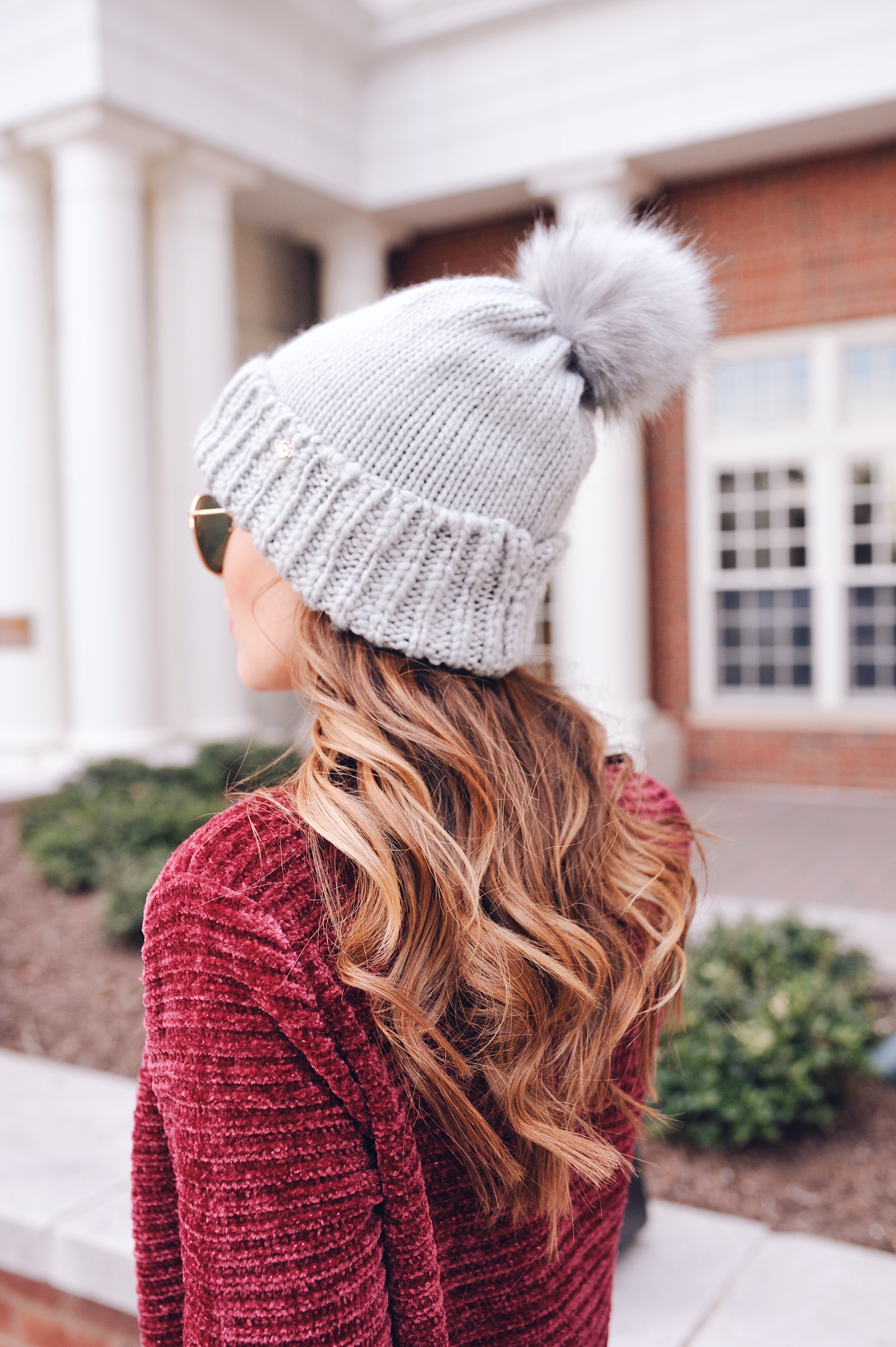 LC Lauren Conrad Lurex Cuff Pom Pom Beanie