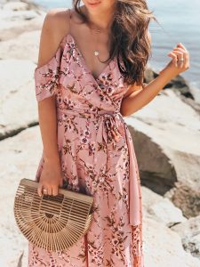 Wayf Pink Floral Wrap Dress