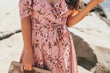 Wayf Pink Floral Wrap Dress