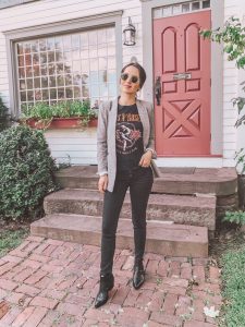 Graphic Tee & Plaid Blazer Outfit