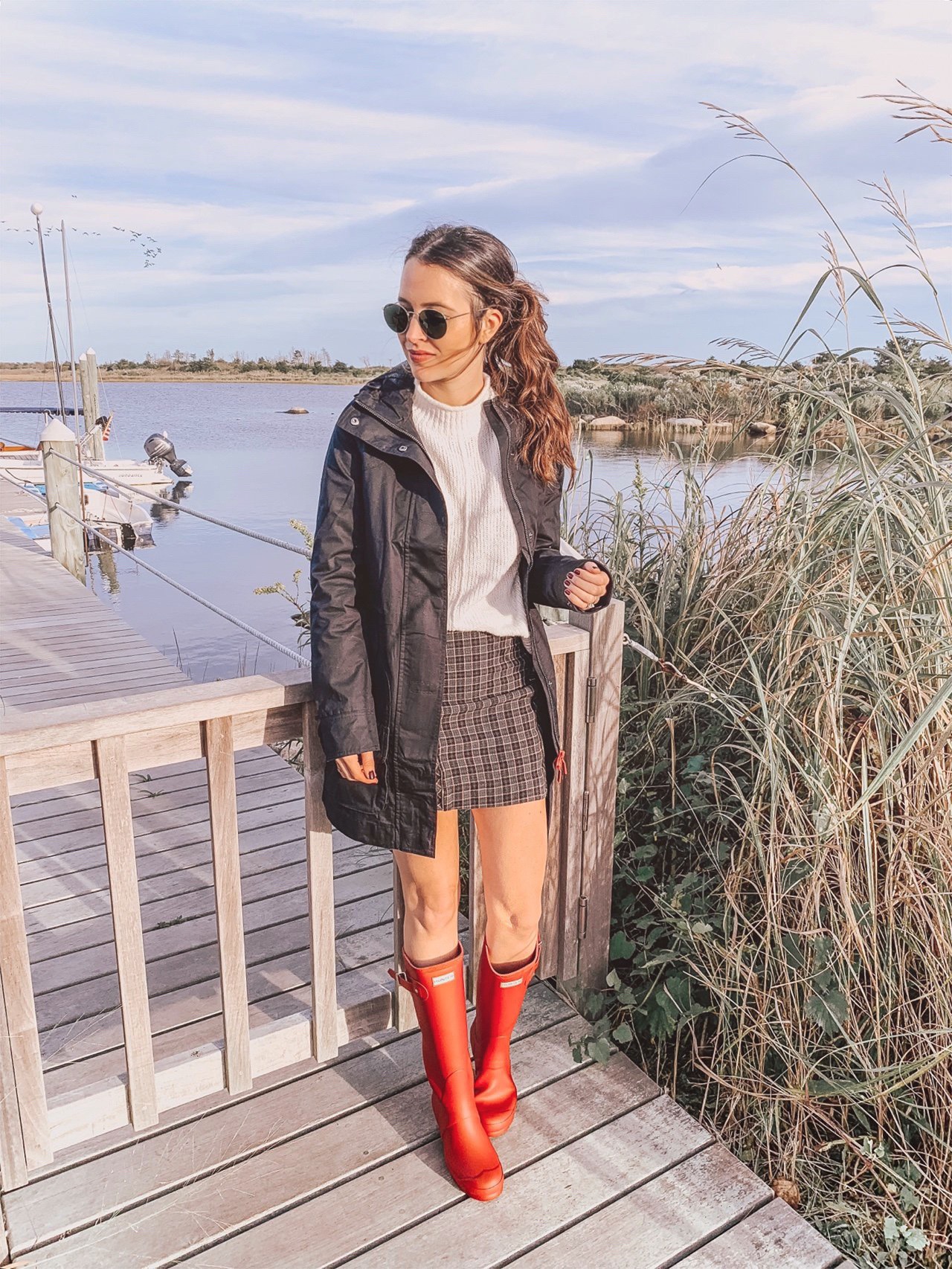 Hunter Boots with Skirt Outfit