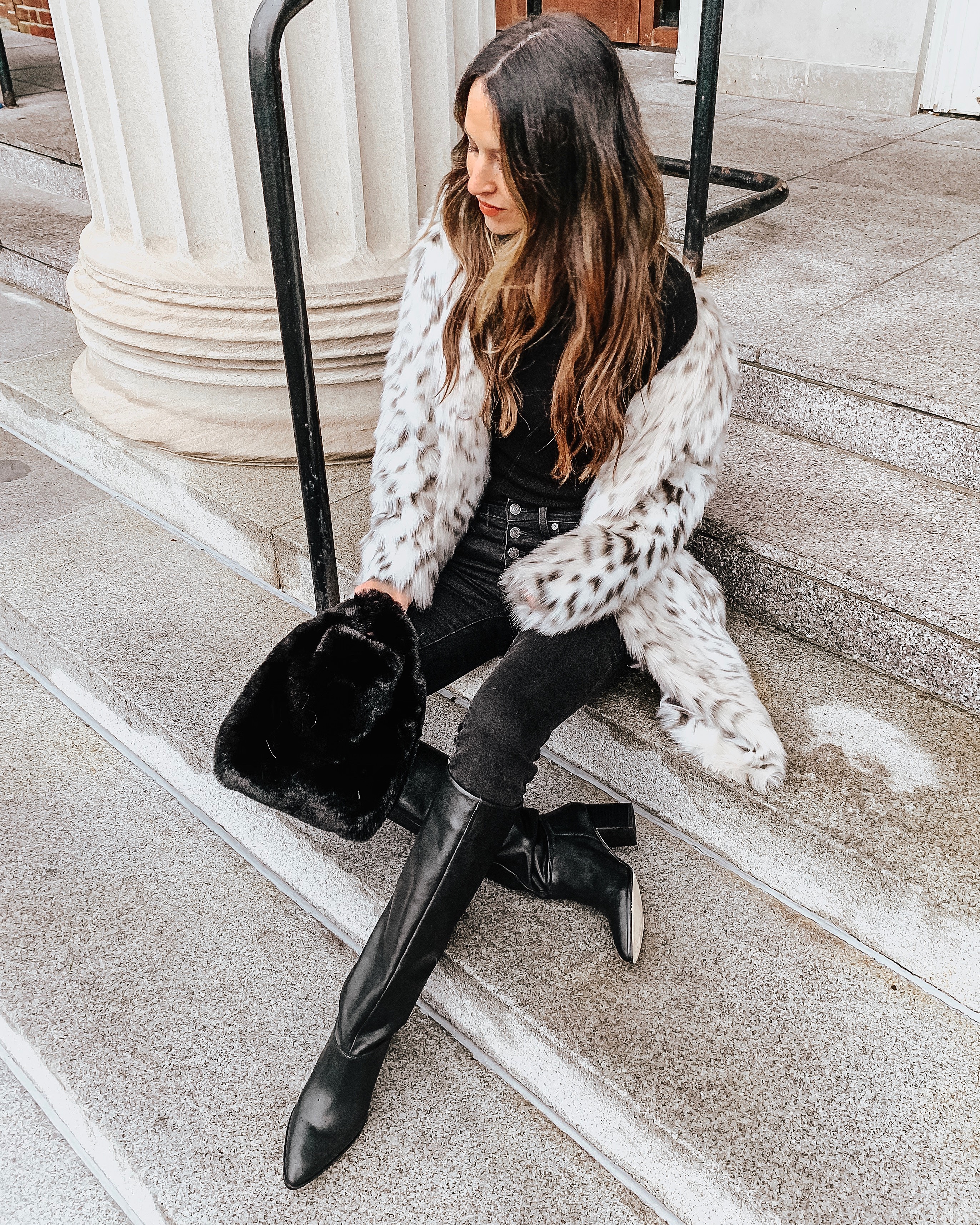 Snow Leopard Faux Fur Coat